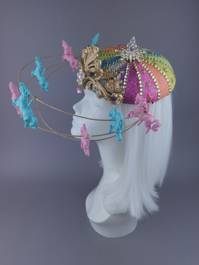 Pearls & Swine: Rainbow Circus Carousel Wired Veil Hat "Cirque Forever"