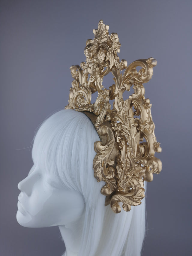 "Revere" Gold Filigree & Cherub Halo Headdress