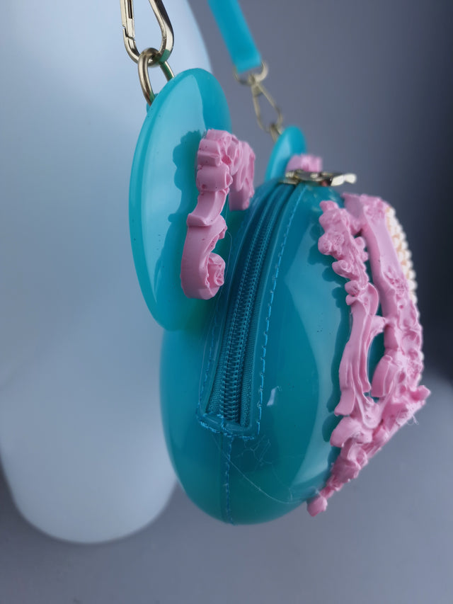 "Sweetpie" Teal Blue & Pink Filigree Teddy Shaped Handbag