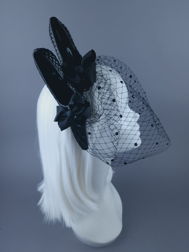 "Sex Kitten" Black High Heels Veil Headdress