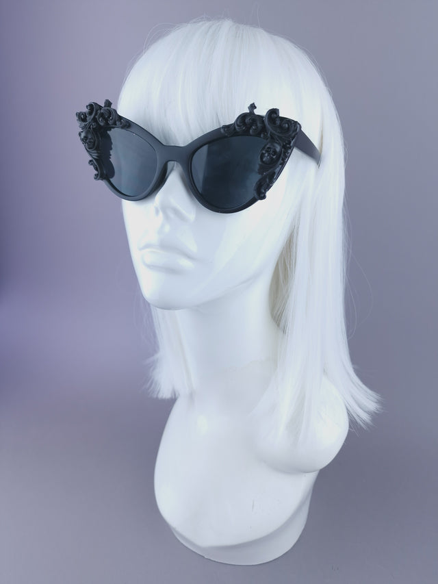 "Ricin" Black Filigree Cateye Sunglasses