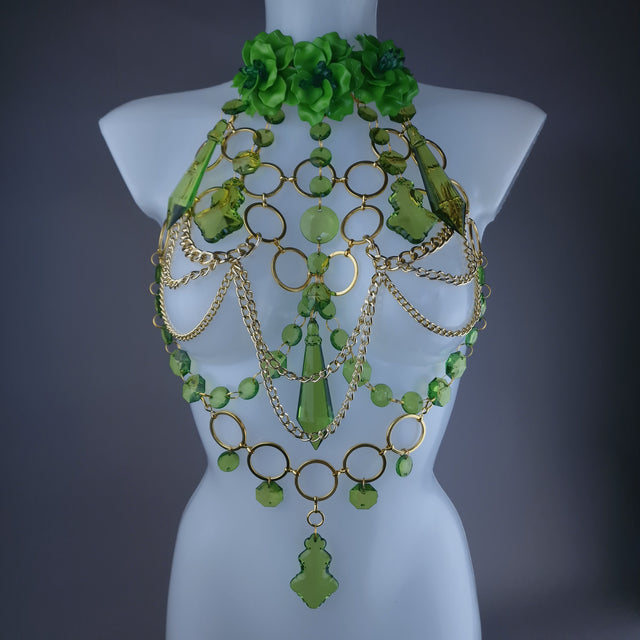"Envie" Green Jewel & Chain Harness