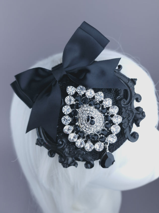 Black Jewel, Filigree & Bow Mini Fascinator