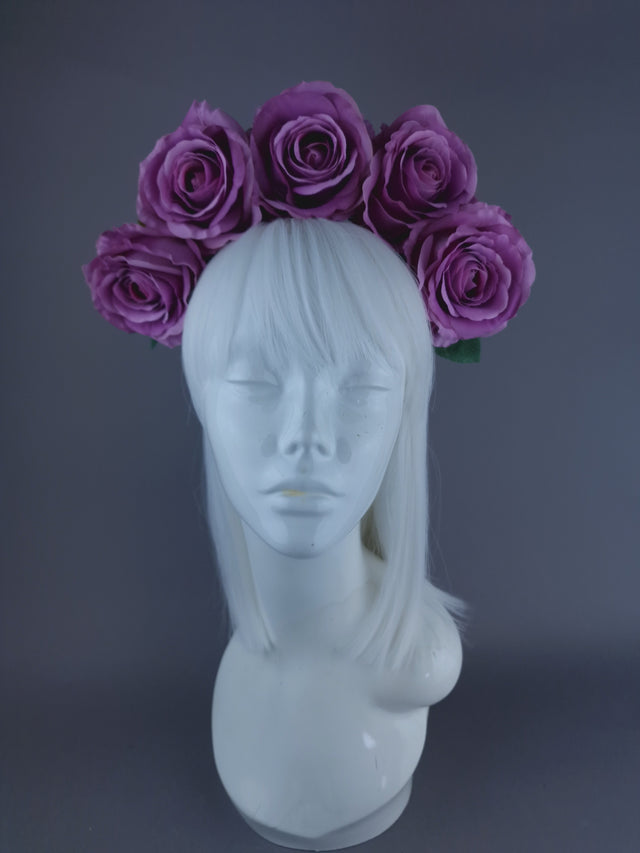 "Mavis" Pink/Purple Rose Flower Headdress & Neckpiece
