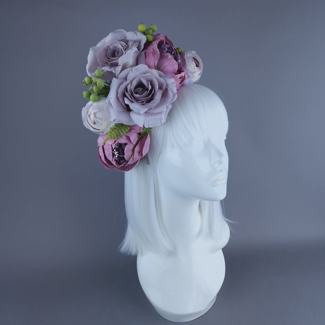 "Amethyst" Pink & Purple Rose & Peony Flower Headdress
