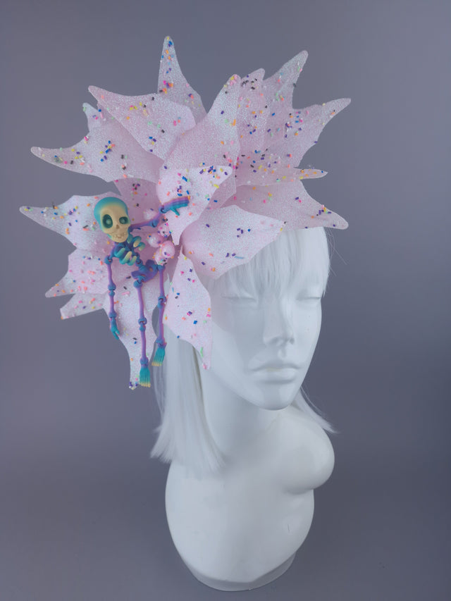 "Candy-Pop" Glitter Flower & Rainbow Skeleton Headdress