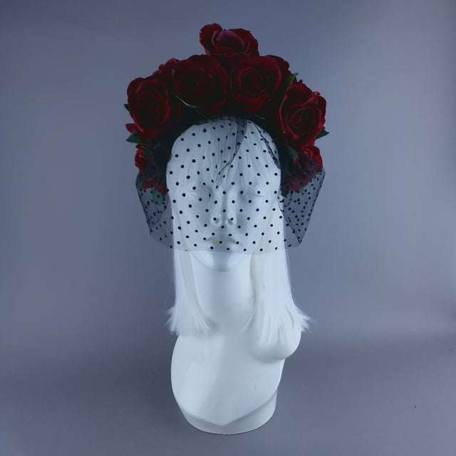 "Illusion" Red Rose & Veil Flower Headdress