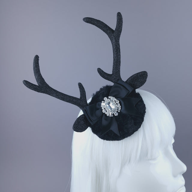 Deer Antlers, Jewel & Bow Mini Fascinator
