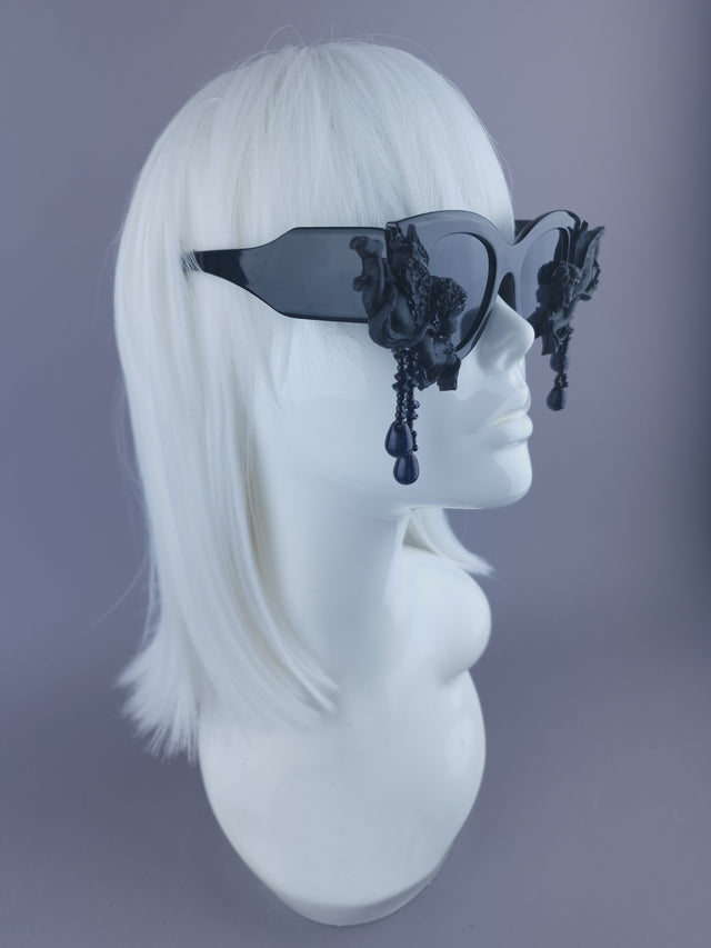 "Astarte" Black Cherub Angel & Beading Sunglasses