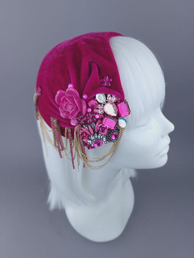 Pink Velvet Jewel Vintage Inspired Hat "Anna"