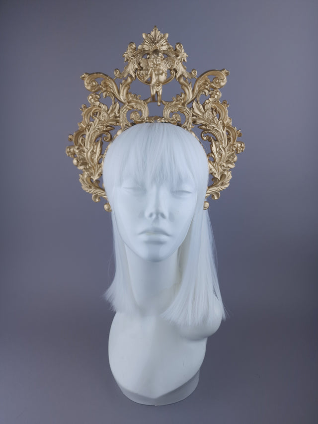 "Revere" Gold Filigree & Cherub Halo Headdress