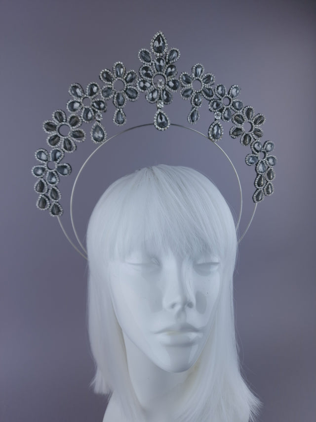 Pearls & Swine: Grey Diamanté Jewel Halo Headdress