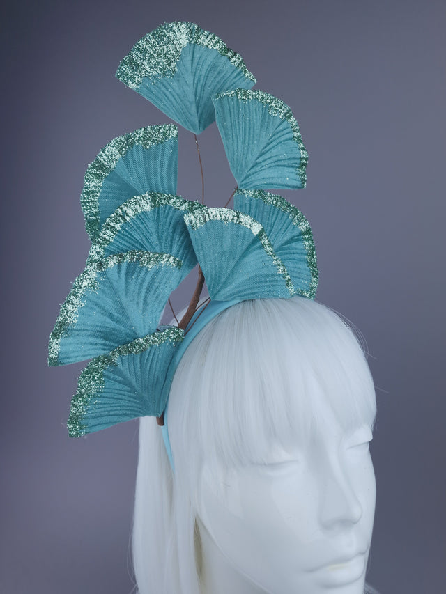 "Kaito" Pastel Blue Ginkgo Leaf Headdress