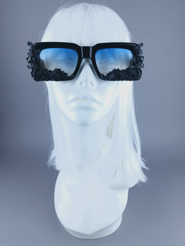 "Poe" Unisex Black Filigree Skull Sunglasses