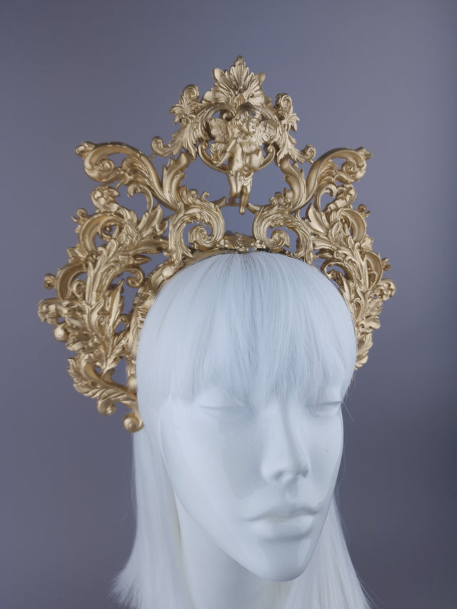 "Revere" Gold Filigree & Cherub Halo Headdress