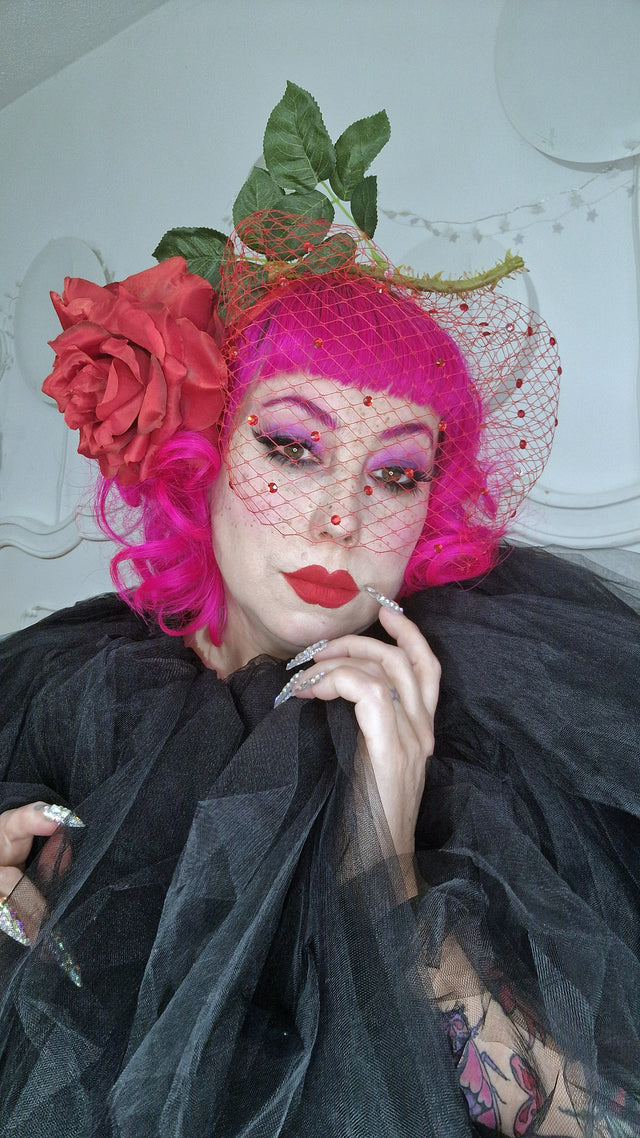 Pearls & Swine: Headdress Red Rose Veil