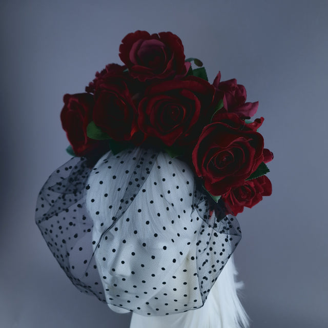 "Illusion" Red Rose & Veil Flower Headdress