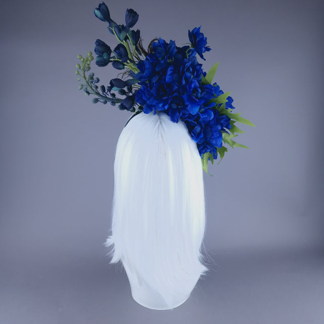 "Azraq" Blue Flower & Hummingbird Headdress