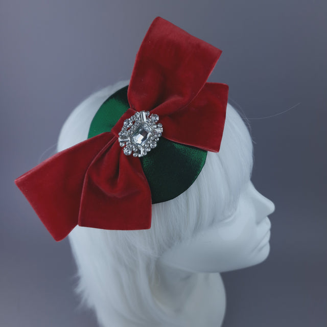 Red Velvet Bow Mini Festive Fascinator