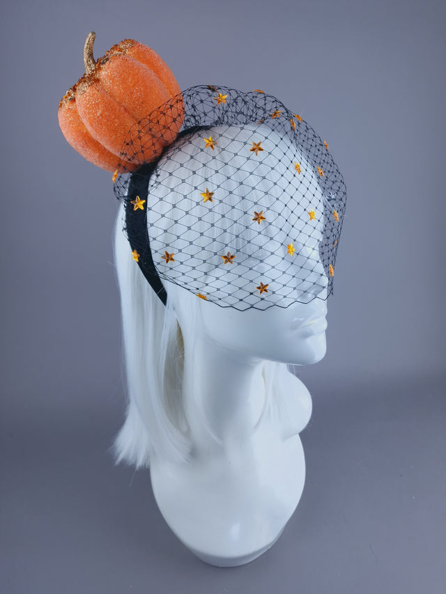 "All Hallows" Orange Pumpkin & Star Veil Headdress