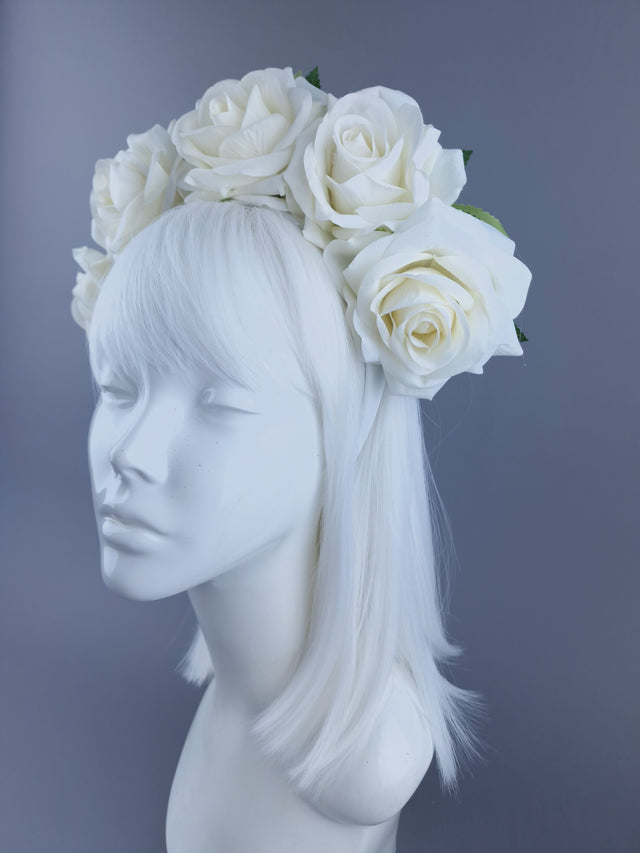 "Eva" Ivory Velvet Rose Flower Headdress & Neckpiece