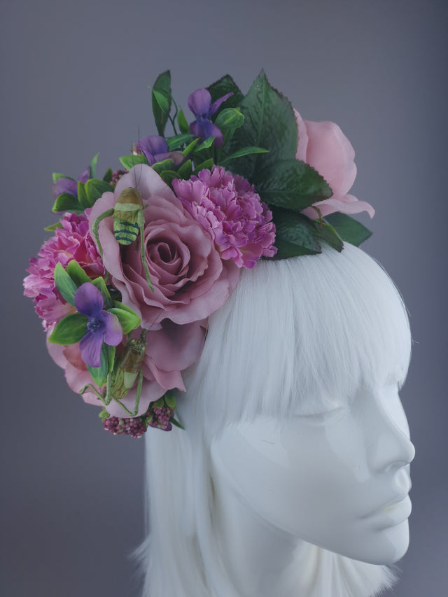 Pink Flower & Grasshoppers Headpiece