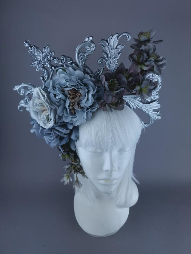 "Isis" Grey & Silver Filigree & Flower Headdress