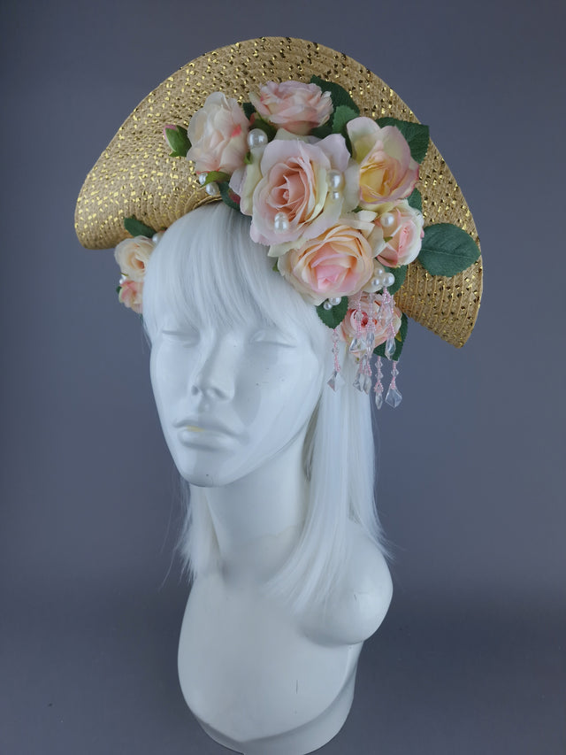 "Grace O'Malley" PInk Pirate Rose & Pearl Fascinator Hat