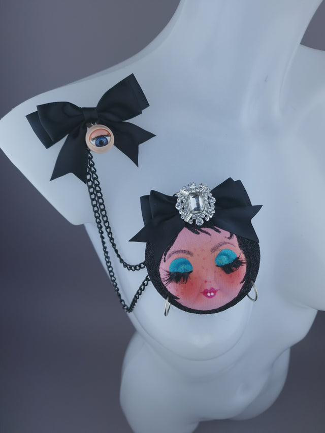 Dollface & Blinking Eye Necklace Brooch Jewellery