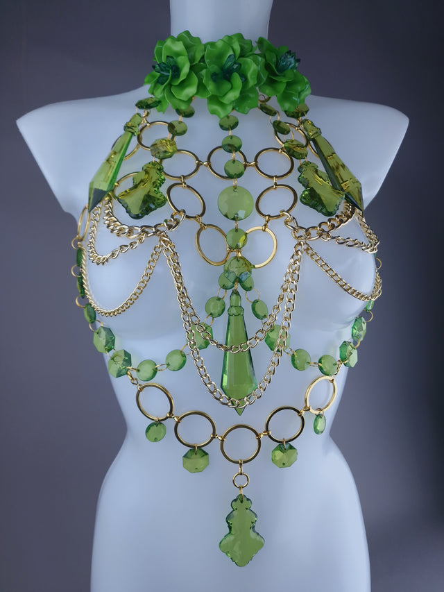 "Envie" Green Jewel & Chain Harness