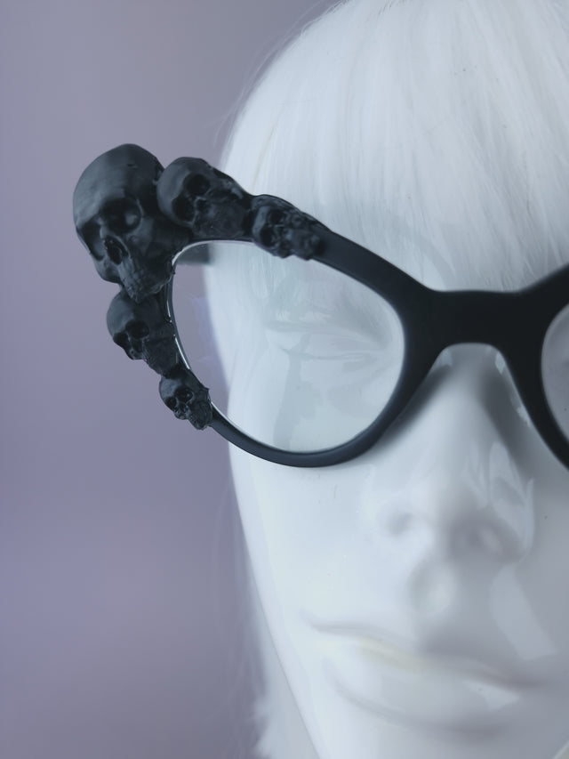 Pearls & Swine: Black Skull Cateye Sunglasses with Clear or Prescription Lenses
