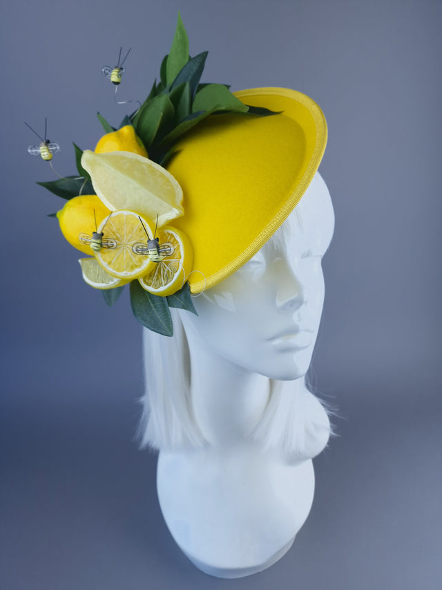 "Ludo" Yellow Lemon & Bees Fascinator Hat