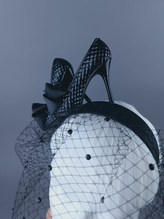 "Sex Kitten" Black High Heels Veil Headdress