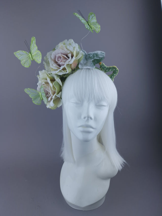 Green Rose & Caterpillar Headpiece