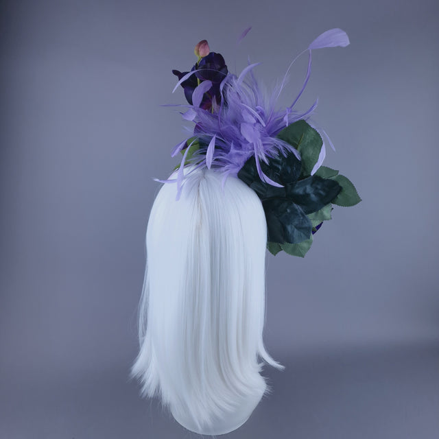"Alina" Purple Orchid & Rose Feather Headdress