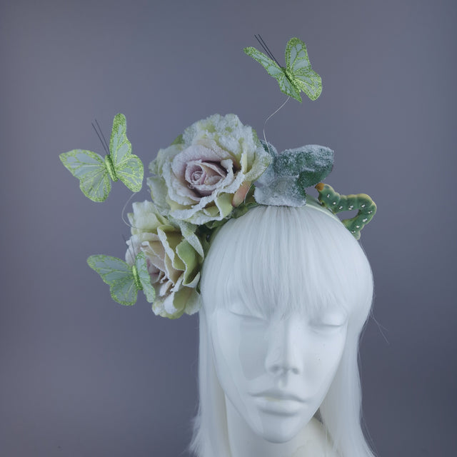 Green Rose & Caterpillar Headpiece