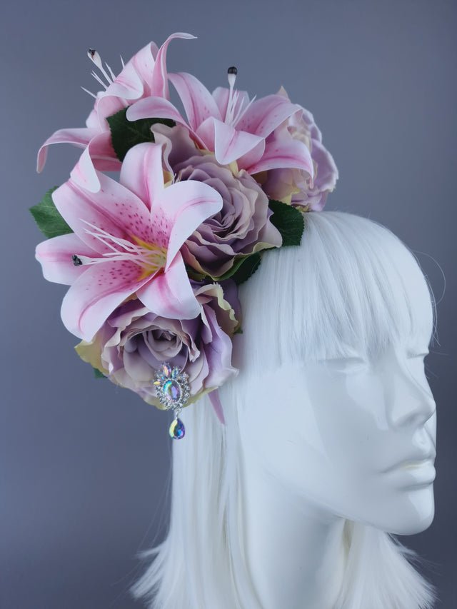 "Kailea" Pastel Pink Purple Flower Jewel Headdress