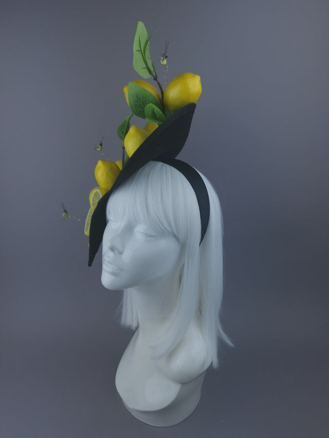 Pearls & Swine: Lemon & Bee Black & White Polka Dot Hat "Sweet & Sour"