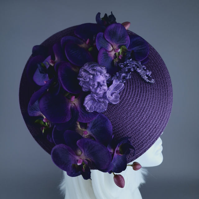 "Reign" Purple Filigree, Cherub & Orchid Fascinator Hat