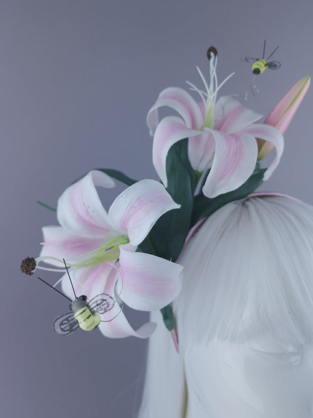 "Summa" Pastel Pink Flower & Bees Headdress