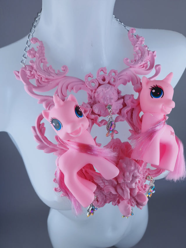 "Babylonia" Pastel Pink Pony & Filigree 666 Neckpiece