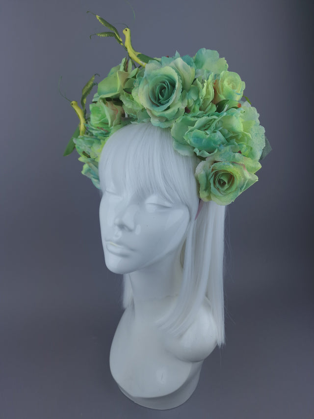 "Seduction"Green Flower & Praying Mantis Headdress