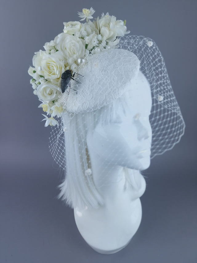 "Aoife" Bespoke Ivory Vintage Inspired Veiled Bridal Fascinator