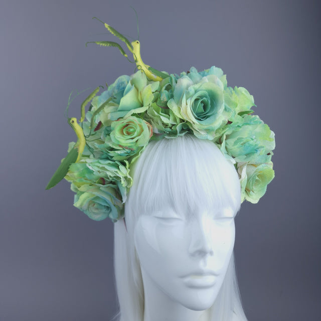 "Seduction"Green Flower & Praying Mantis Headdress