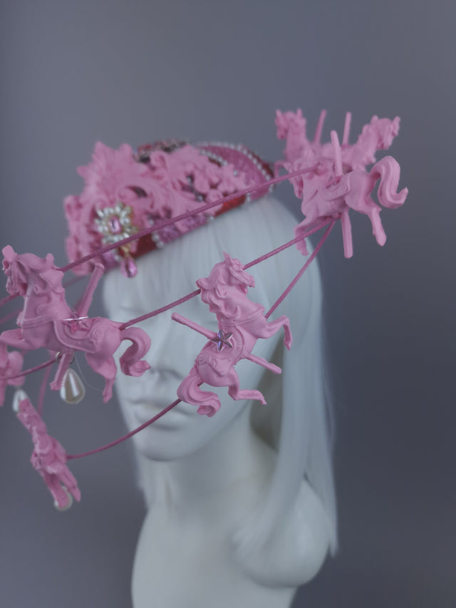 Pearls & Swine: Pink & Red Circus Carousel Wired Veil Hat "Cirque Forever"