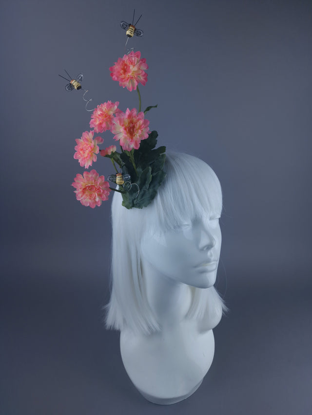 "San Francisco" Pink Flower & Bees Mini Fascinator