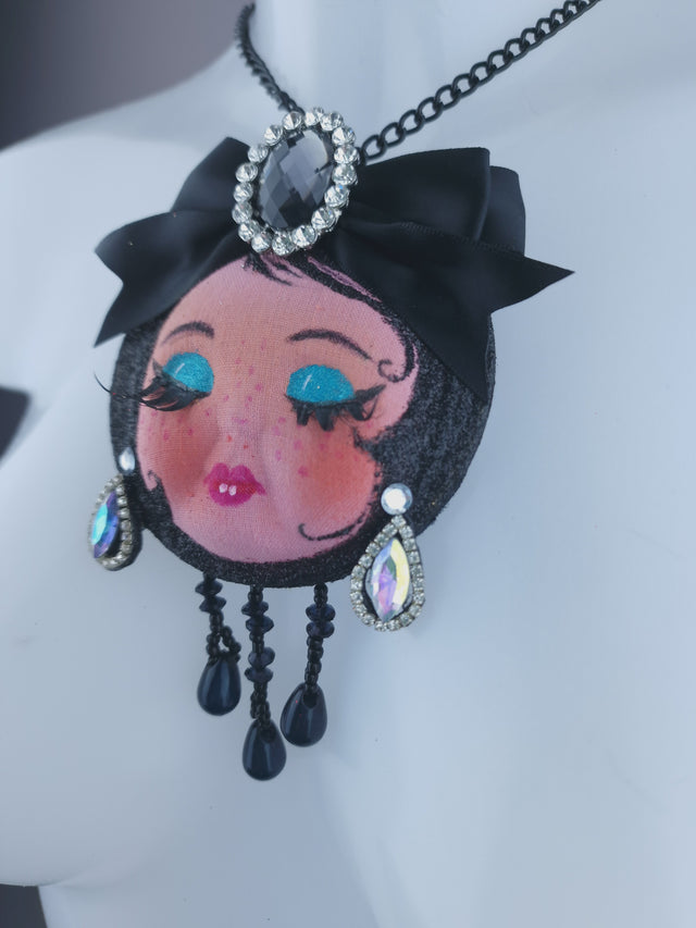 Dollface & Blinking Eye Necklace Brooch Jewellery