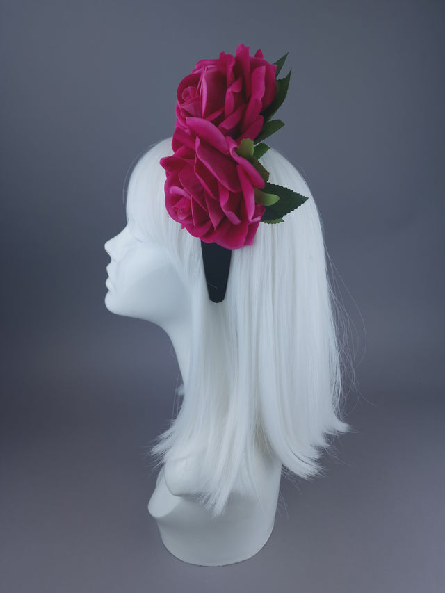 Pearls & Swine: Pink Velvet Rose Flower Headdress & Neckpiece "Eva"