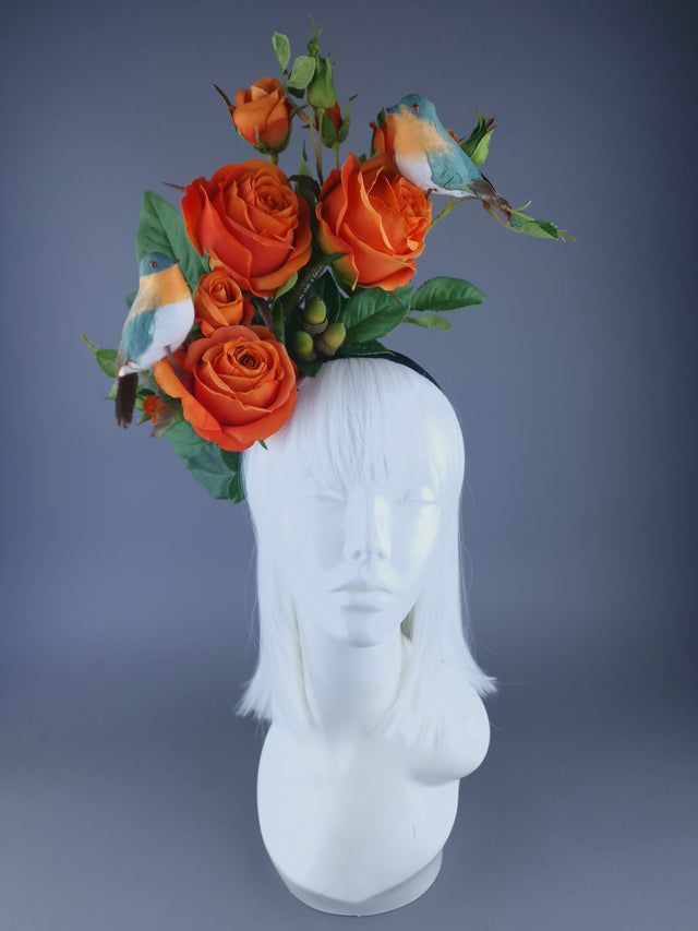 "Acantha" Orange Rose, Birds & Acorns Headdress