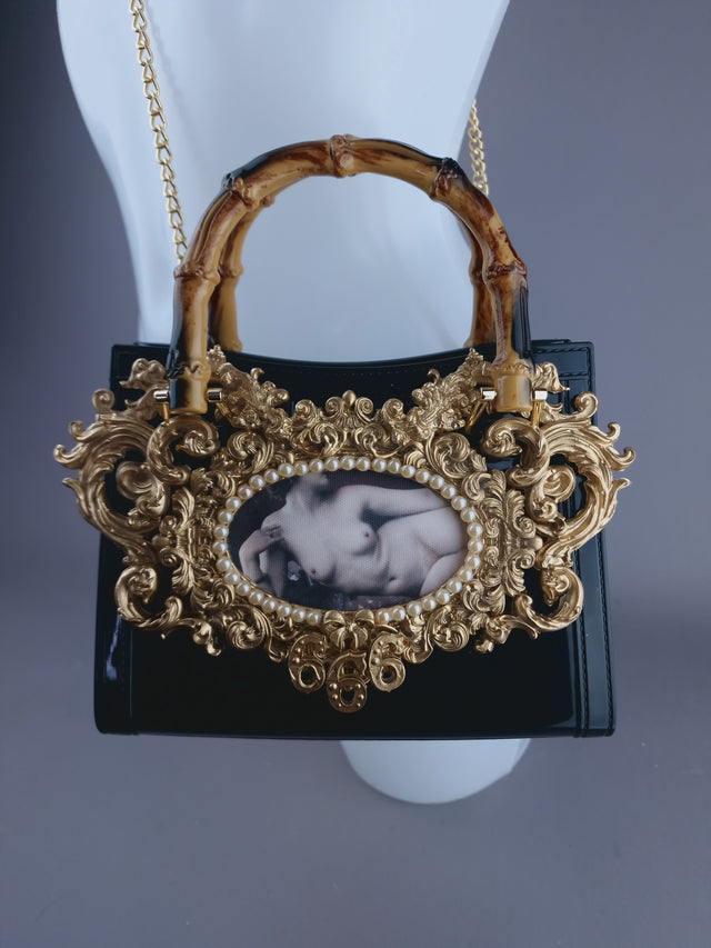 "Femme Noir" Black & Gold Filigree Handbag